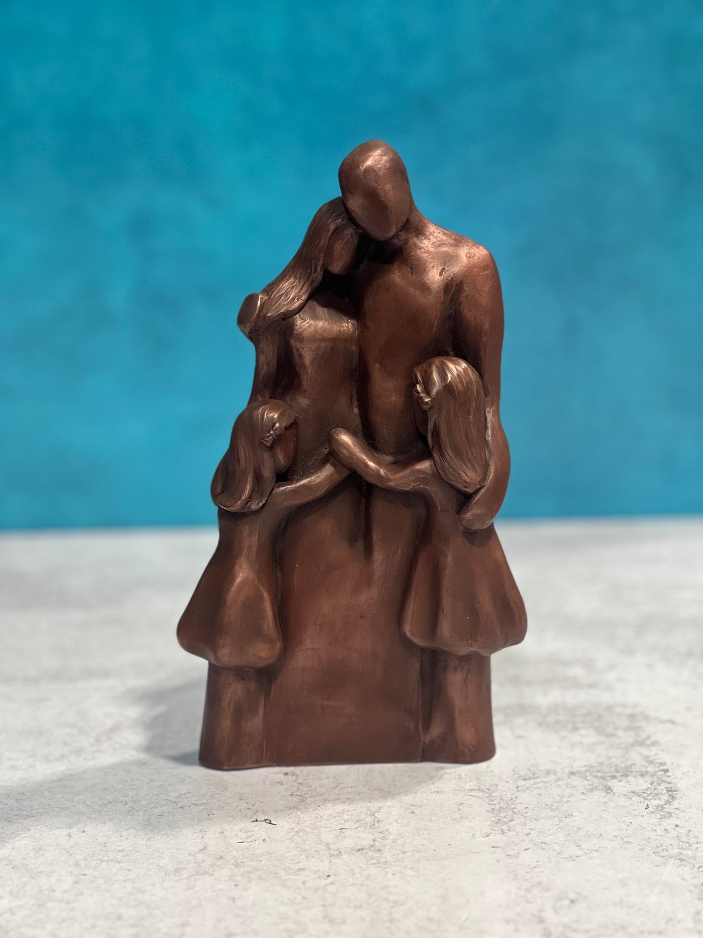 7th Anniversary Family of Four Portrait, Copper Anniversary Gift, Gift for Her Him, Christmas Gift, Birthday Gift, Cold-Cast Copper 9FO4