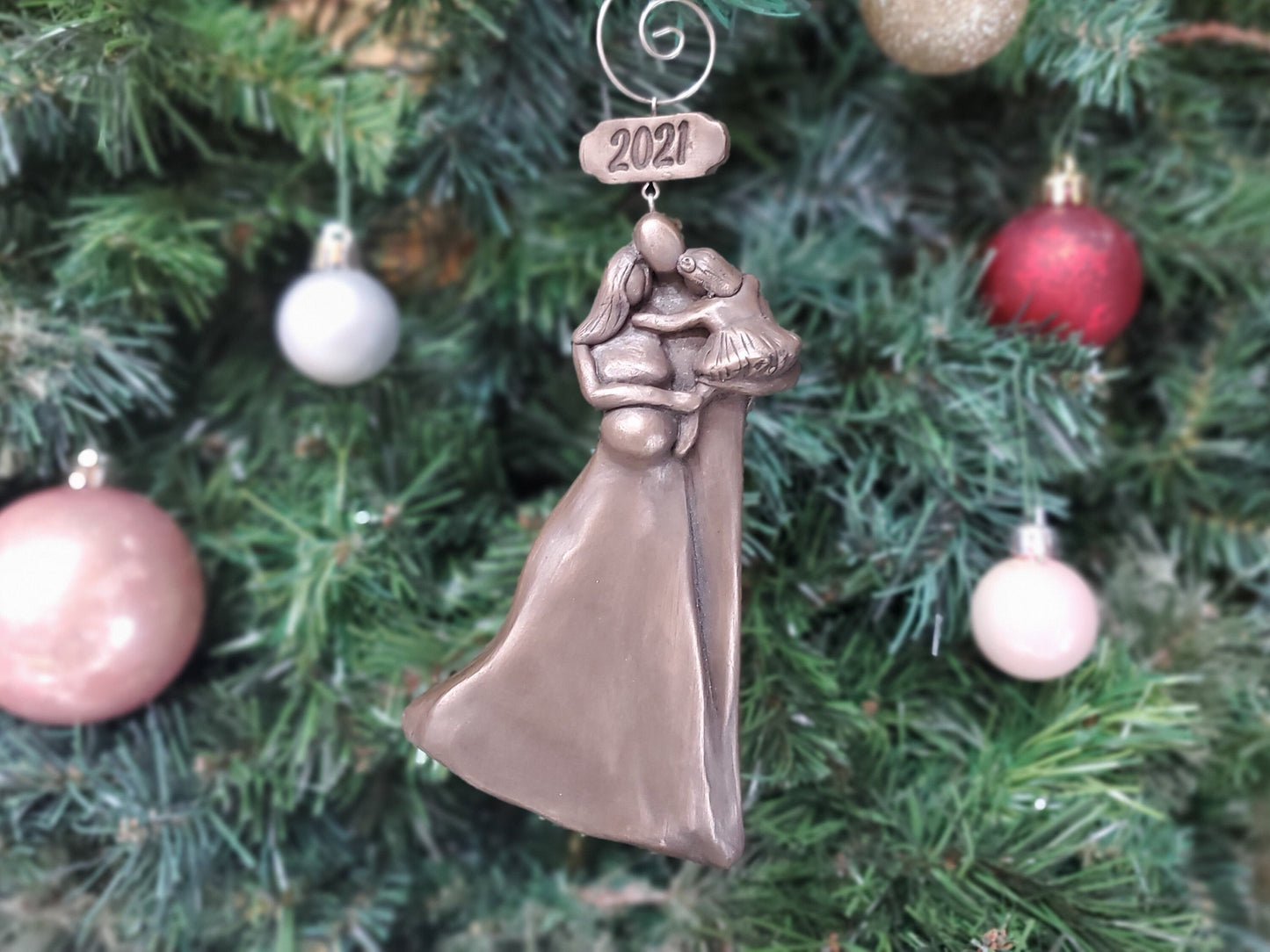 Pregnant Expecting Family of Three with a Toddler GirlChristmas Ornament OrDrEFO3-YTC-G