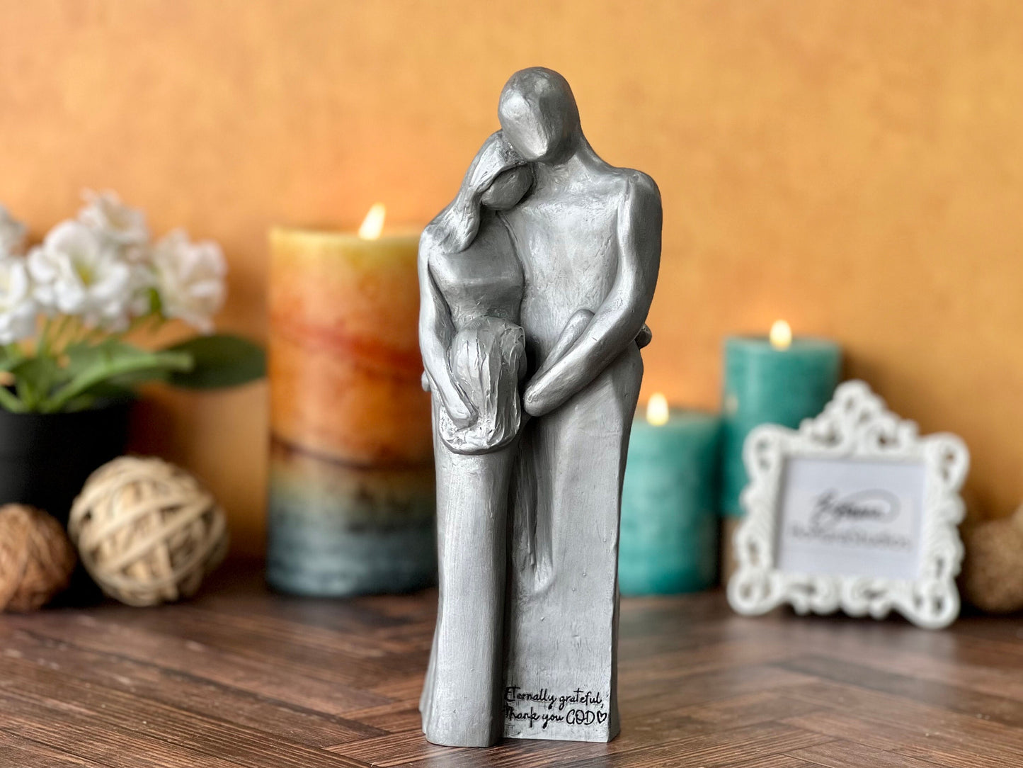 Family of Three 10 Year Anniversary Aluminum Sculpture, Anniversary Gift for Men, Gift for Her, 10 Years Gift for Husband Wife