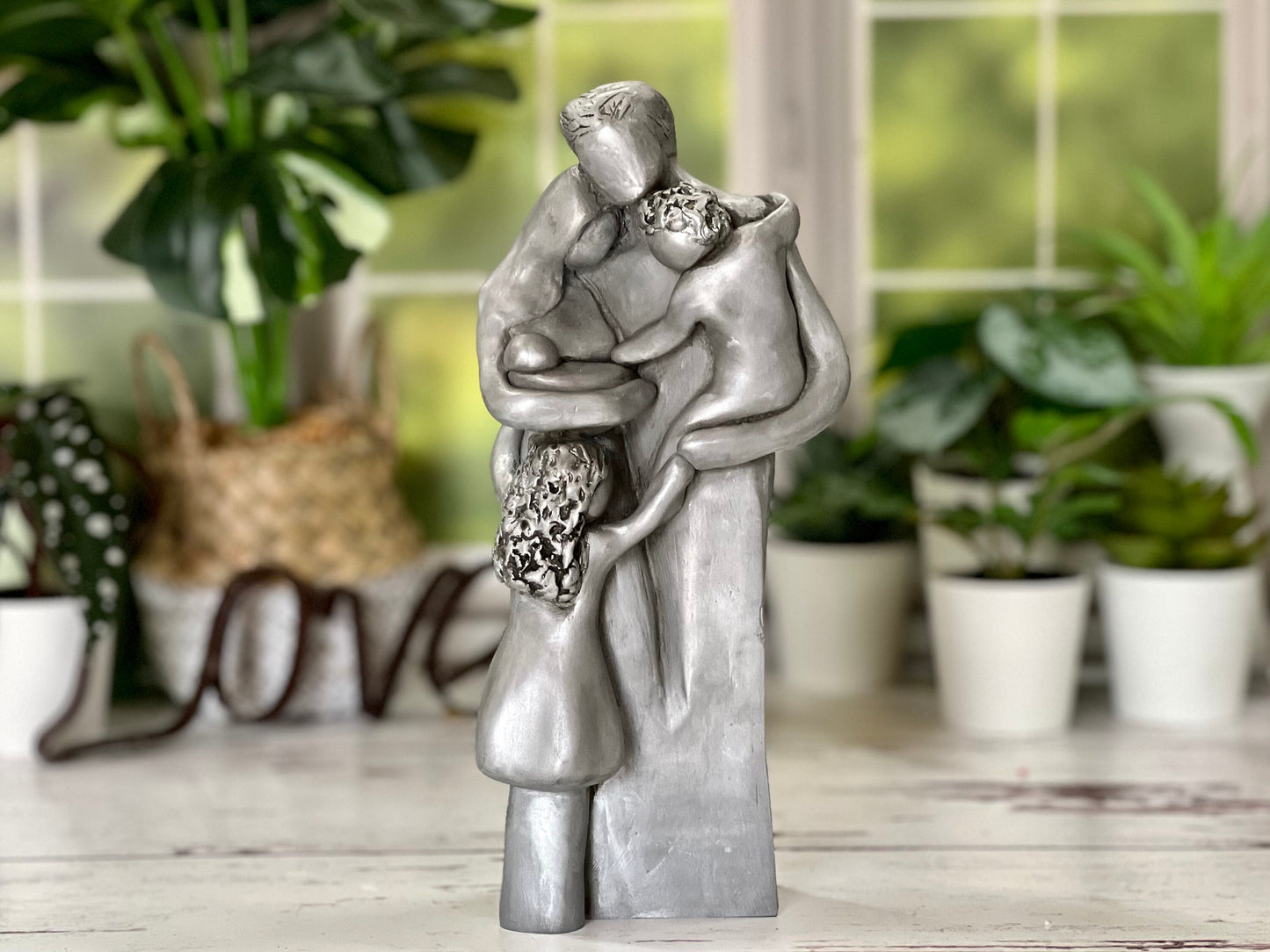 10th Anniversary Family of Five Portrait Aluminum Gift, Gift for Her, Gift for Him, Tenth Year Husband Wife New Baby