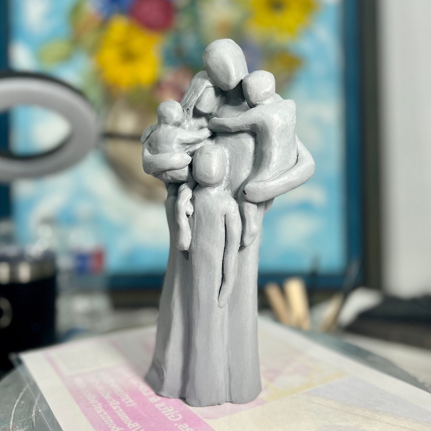 Personalized Family of Five Sculpture with Older Baby, Toddler, and Child FO5YtTC