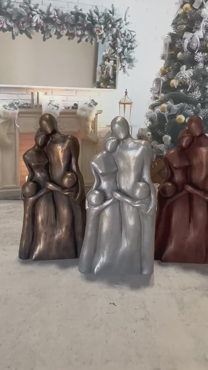 8th Anniversary Family of Four Portrait, Bronze Anniversary Gift, Gift for Her, Gift for Him, 8 Year Anniversary Gift, Cold-Cast Bronze 9FO4