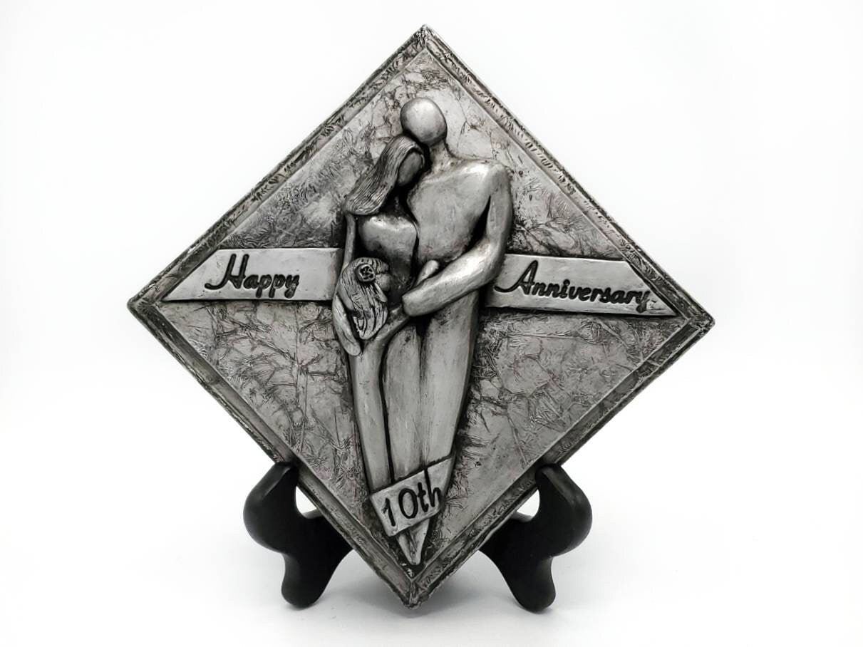 Happy 10th Anniversary Family of Three Plaque, Tin Aluminum Anniversary Gift, Tenth Wedding Anniversary Gift for Him and Her