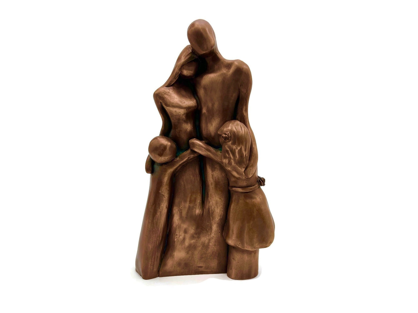 7th Anniversary Family of Four Portrait, Copper Anniversary Gift, Gift for Her Him, Christmas Gift, Birthday Gift, Cold-Cast Copper 9FO4