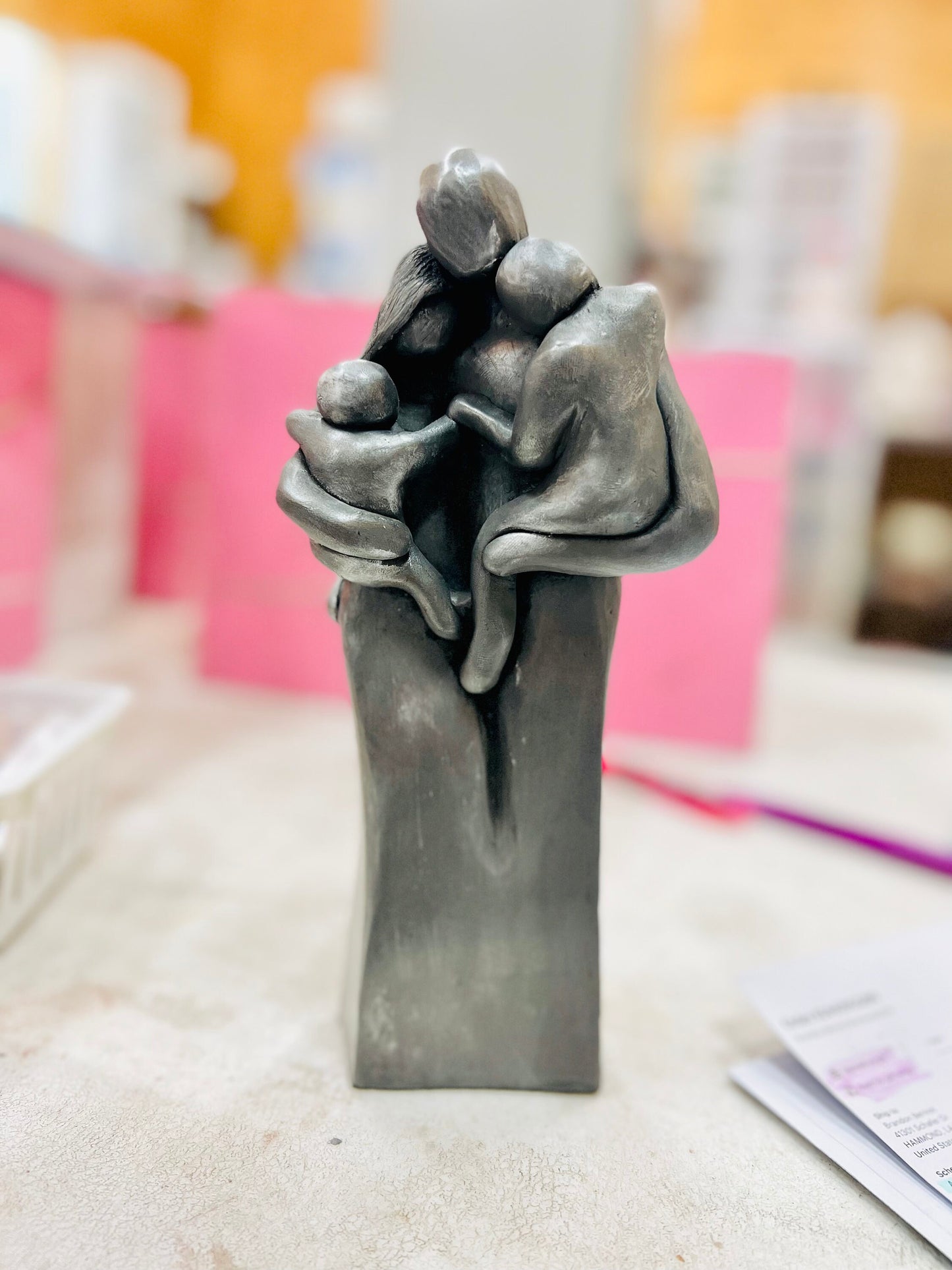 Family of Four w/ Baby and Young Toddler 10 Year Anniversary Aluminum Sculpture 10th Anniversary Gift for Men