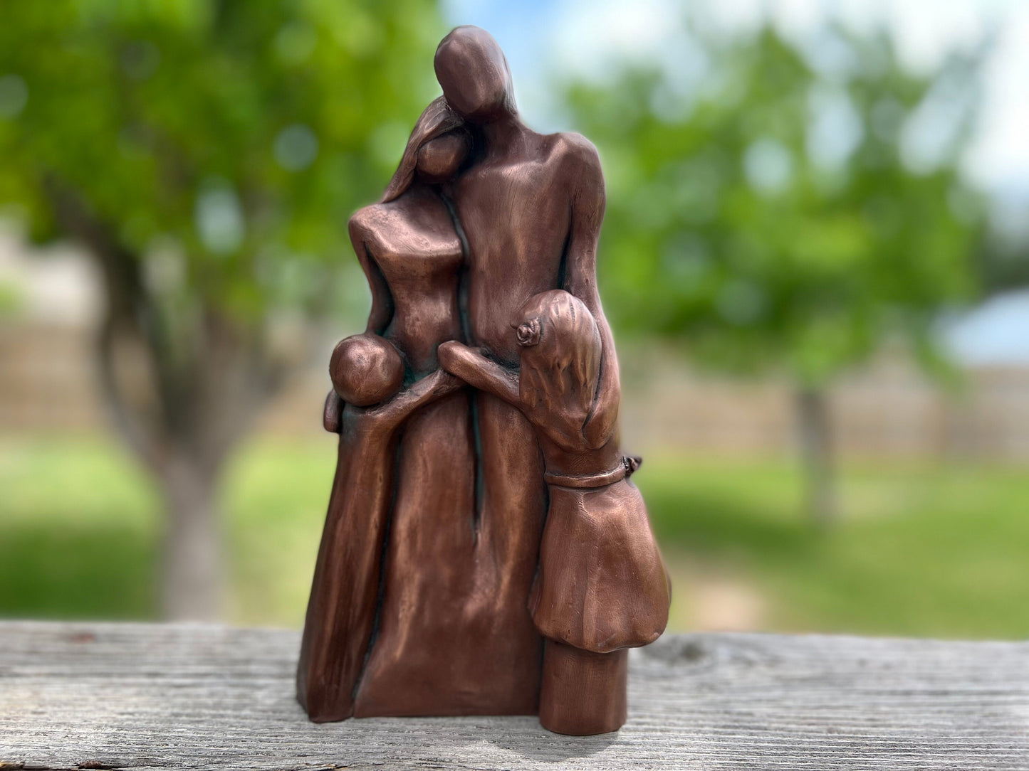 7th Anniversary Family of Four Portrait, Copper Anniversary Gift, Gift for Her Him, Christmas Gift, Birthday Gift, Cold-Cast Copper 9FO4