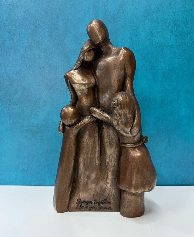 8th Anniversary Family of Four Portrait, Bronze Anniversary Gift, Gift for Her, Gift for Him, 8 Year Anniversary Gift, Cold-Cast Bronze 9FO4