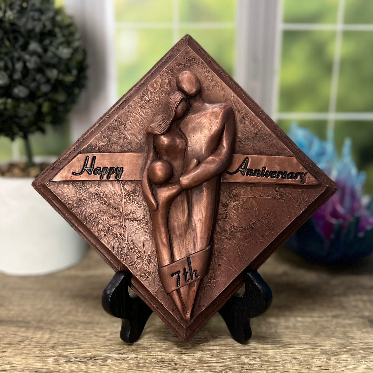 Happy 7th Anniversary Family of Three Plaque, Copper Anniversary Gift, Seventh Wedding Anniversary Gift for Him and Her