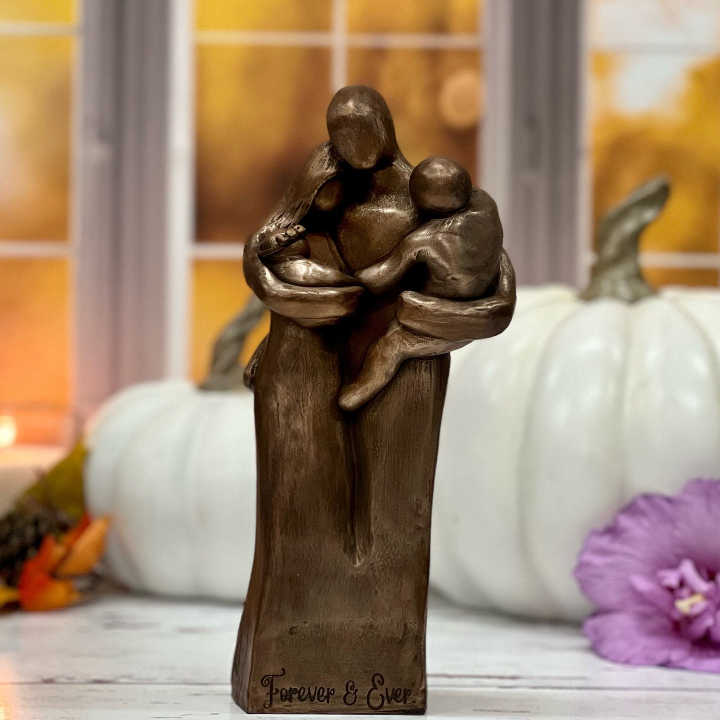 Family of Four w/ Newborn Baby and Young Toddler 8 Year Anniversary Bronze Sculpture 8th Anniversary Gift for husband