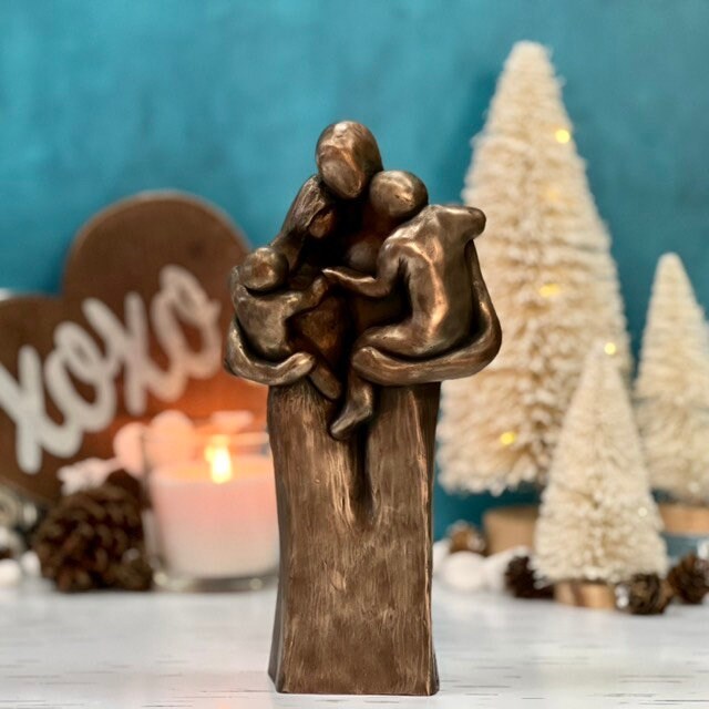 Family of Four w/Baby and Toddler 8 Year Anniversary Bronze Sculpture 8th Anniversary Gift for husband