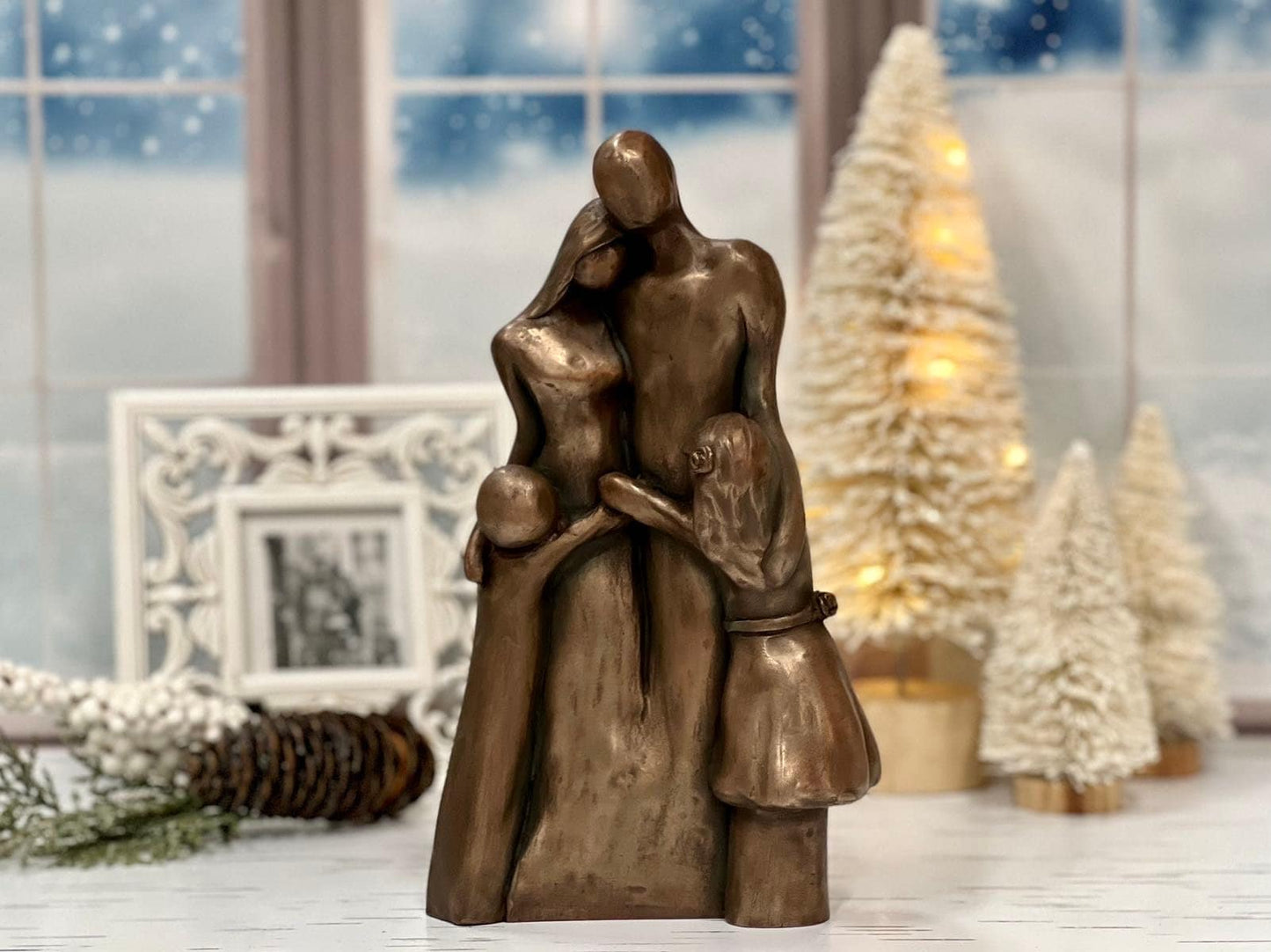 8th Anniversary Family of Four Portrait, Bronze Anniversary Gift, Gift for Her, Gift for Him, 8 Year Anniversary Gift, Cold-Cast Bronze 9FO4