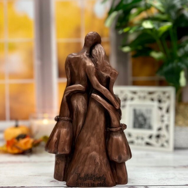 7th Anniversary Family of Four Portrait, Copper Anniversary Gift, Gift for Her Him, Christmas Gift, Birthday Gift, Cold-Cast Copper 9FO4