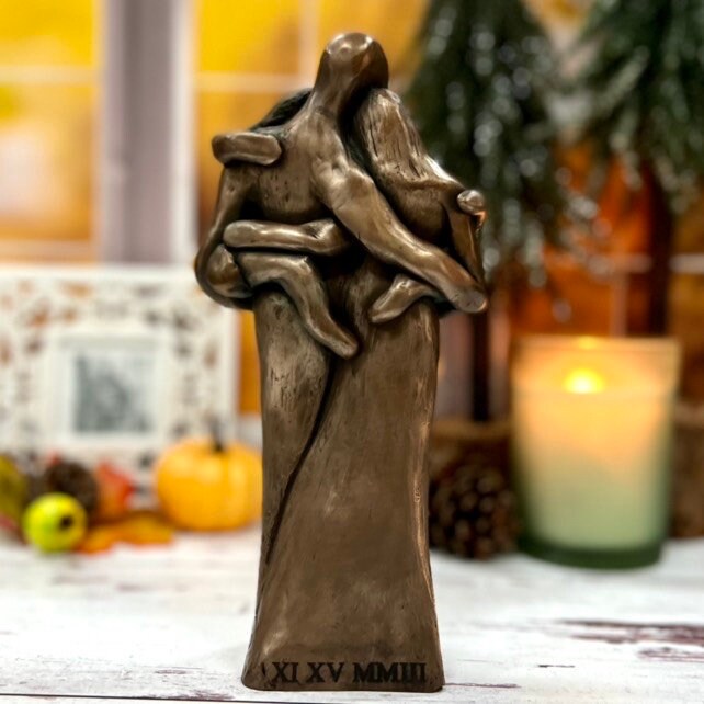 Family of Four w/Baby and Toddler 8 Year Anniversary Bronze Sculpture 8th Anniversary Gift for husband