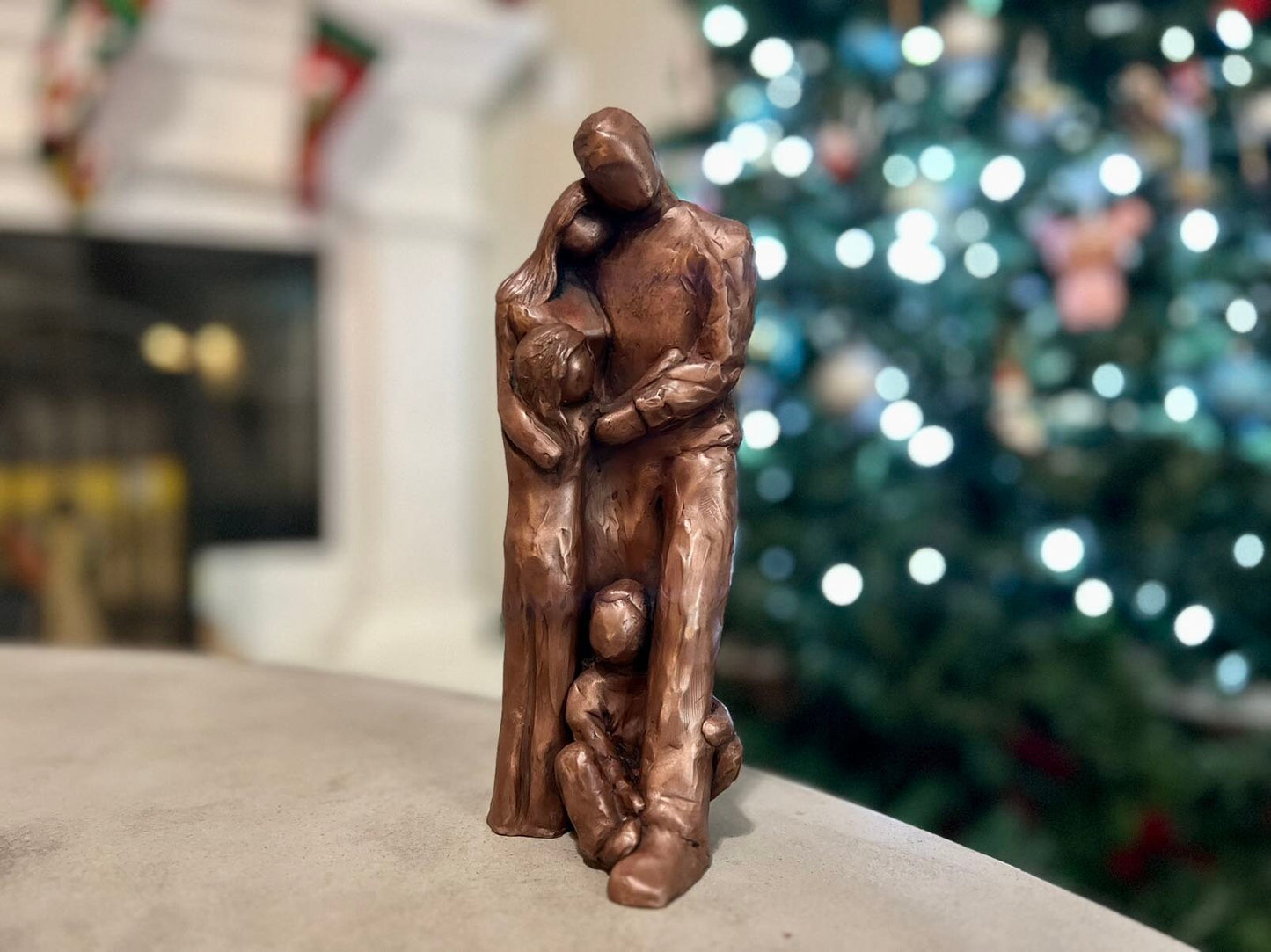Family of Four Figurine Christmas Gift for Mom, Dad, Husband Wife 7th, 8th, 10th Anniversary Bronze, Aluminum or Copper Gift