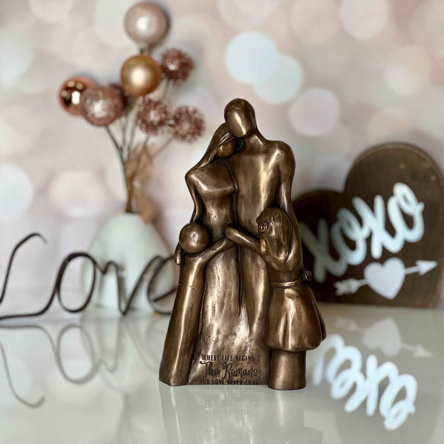8th Anniversary Family of Four Portrait, Bronze Anniversary Gift, Gift for Her, Gift for Him, 8 Year Anniversary Gift, Cold-Cast Bronze 9FO4