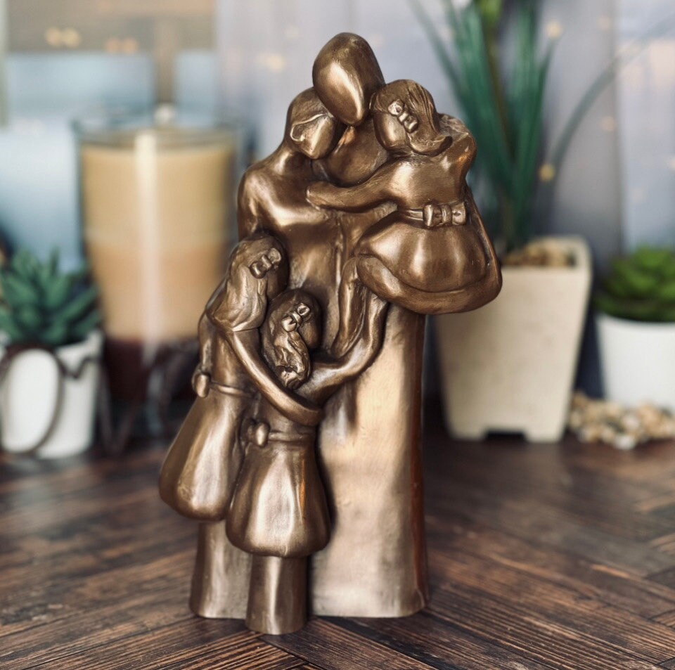 7th, 8th, 10th Anniversary Family of Five Portrait Bronze Gift, Birthday, Mother's Day, Father's Day - FO5TCC