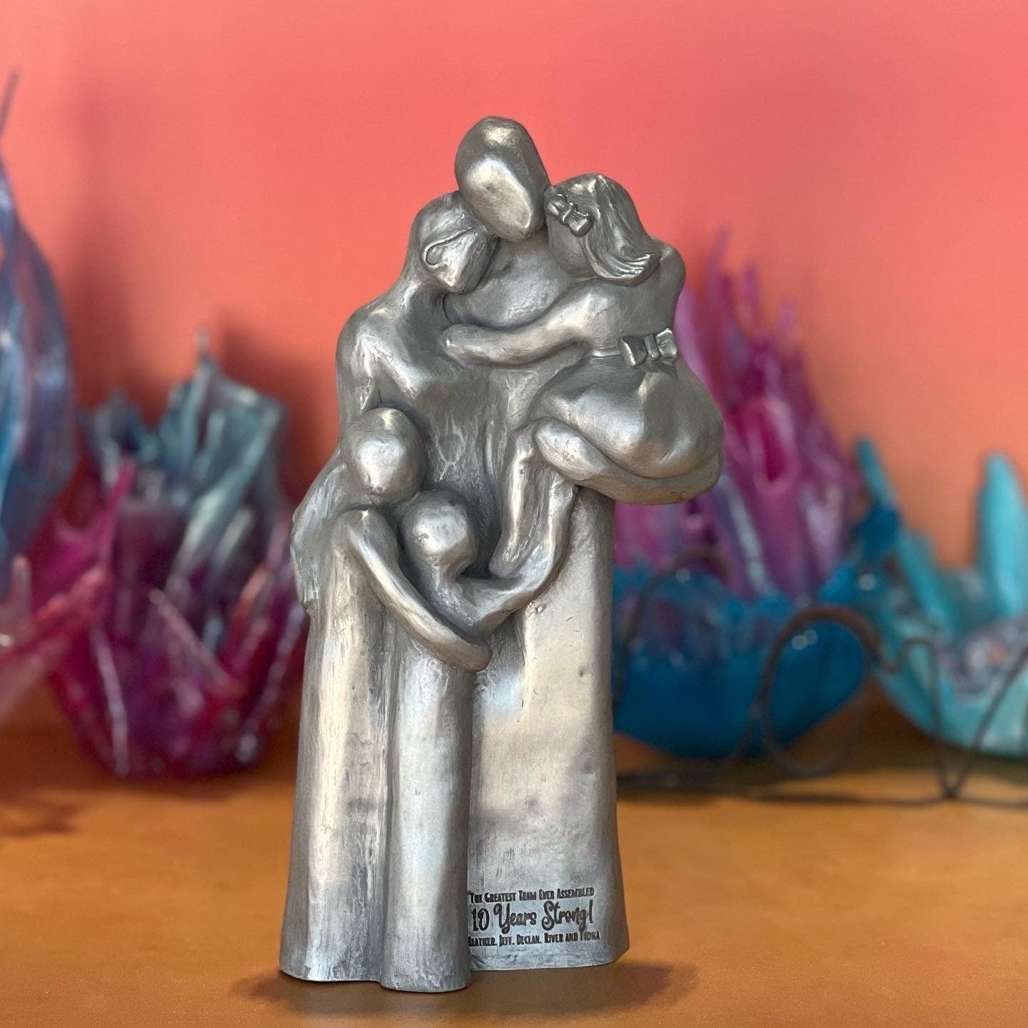10th Anniversary Family of Five Portrait Aluminum Gift, Gift for Her, Gift for Him, Tenth Year Husband Wife