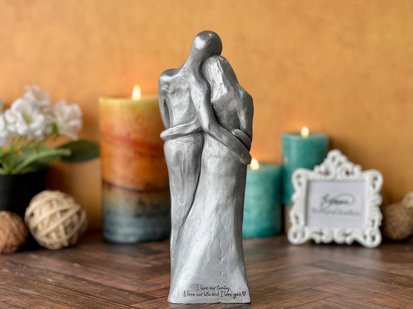 Family of Three 10 Year Anniversary Aluminum Sculpture, Anniversary Gift for Men, Gift for Her, 10 Years Gift for Husband Wife