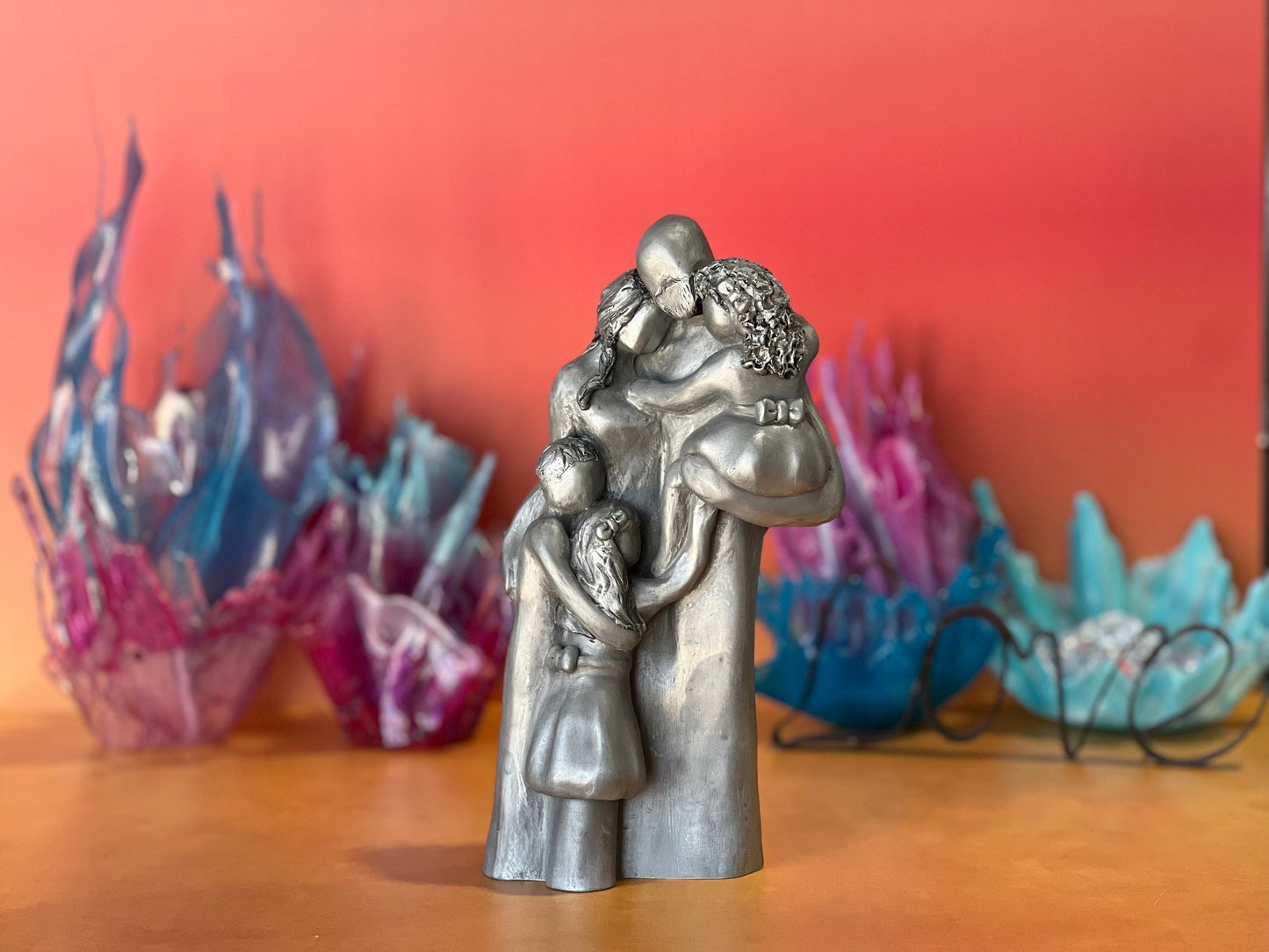10th Anniversary Family of Five Portrait Aluminum Gift, Gift for Her, Gift for Him, Tenth Year Husband Wife