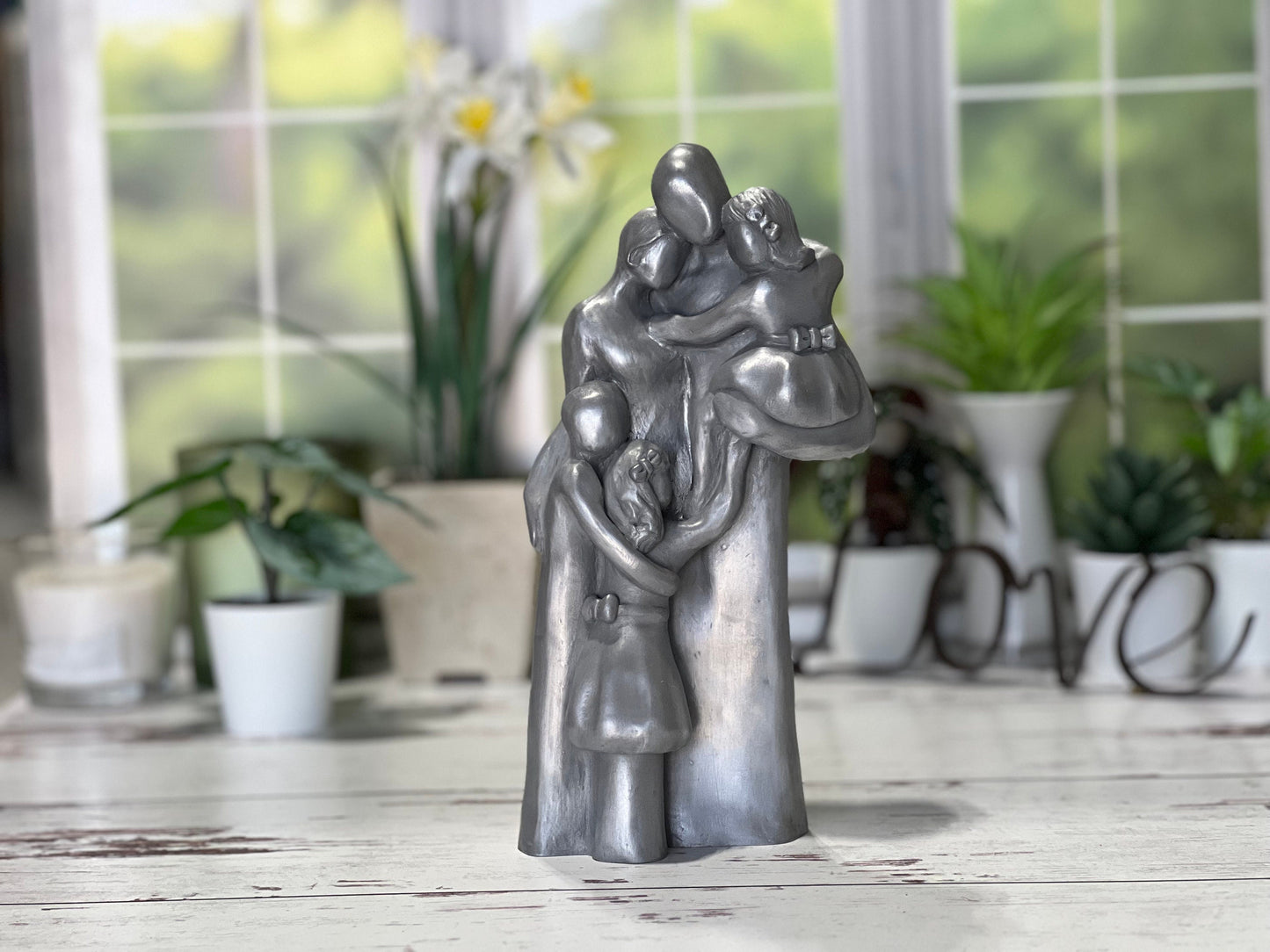 10th Anniversary Family of Five Portrait Aluminum Gift, Gift for Her, Gift for Him, Tenth Year Husband Wife