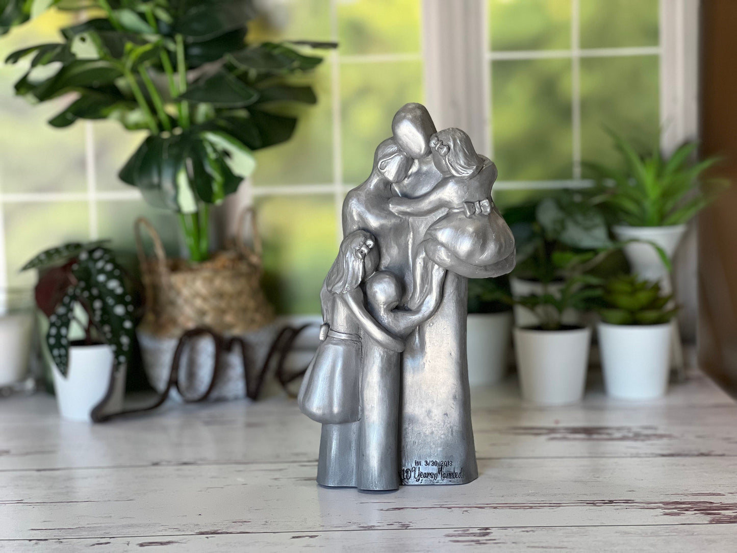 10th Anniversary Family of Five Portrait Aluminum Gift, Gift for Her, Gift for Him, Tenth Year Husband Wife