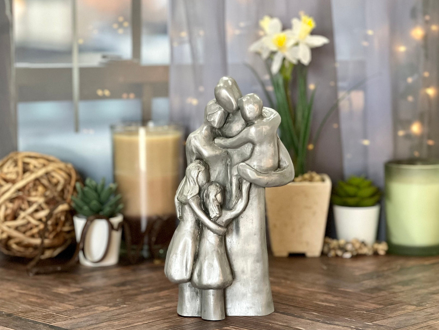 10th Anniversary Family of Five Portrait Aluminum Gift, Gift for Her, Gift for Him, Tenth Year Husband Wife