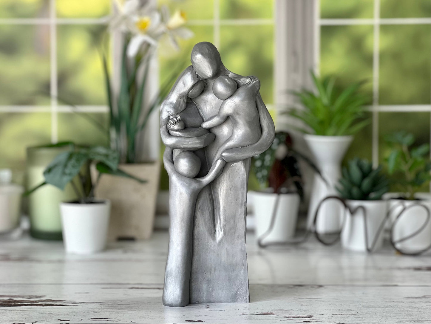 10th Anniversary Family of Five Portrait Aluminum Gift, Gift for Her, Gift for Him, Tenth Year Husband Wife New Baby