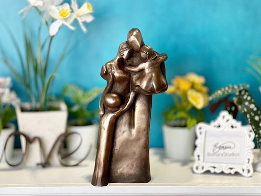 8th Anniversary Family of Four Portrait Sculpture with a Toddler and a Child, Bronze Anniversary Gift 8 Year Gift for Her