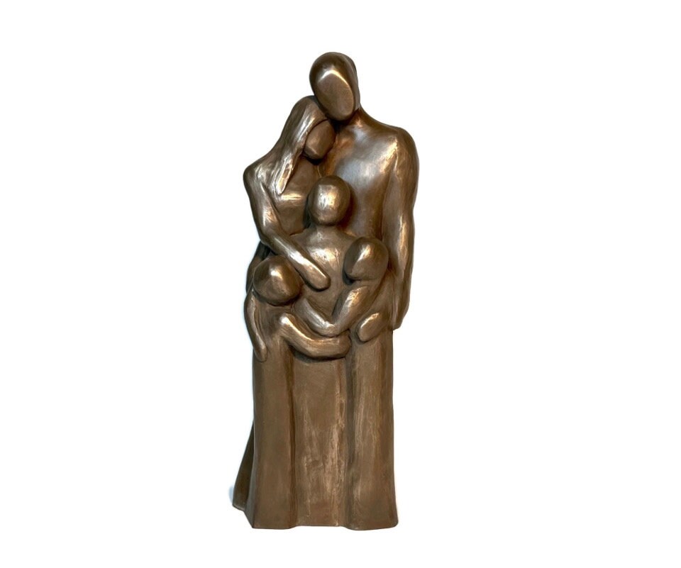 Family of Five Portrait Sculpture with Three Children 7th, 8th, 10th Anniversary Gift, Birthday, Mother's Day, Father's Day - FO5CCC