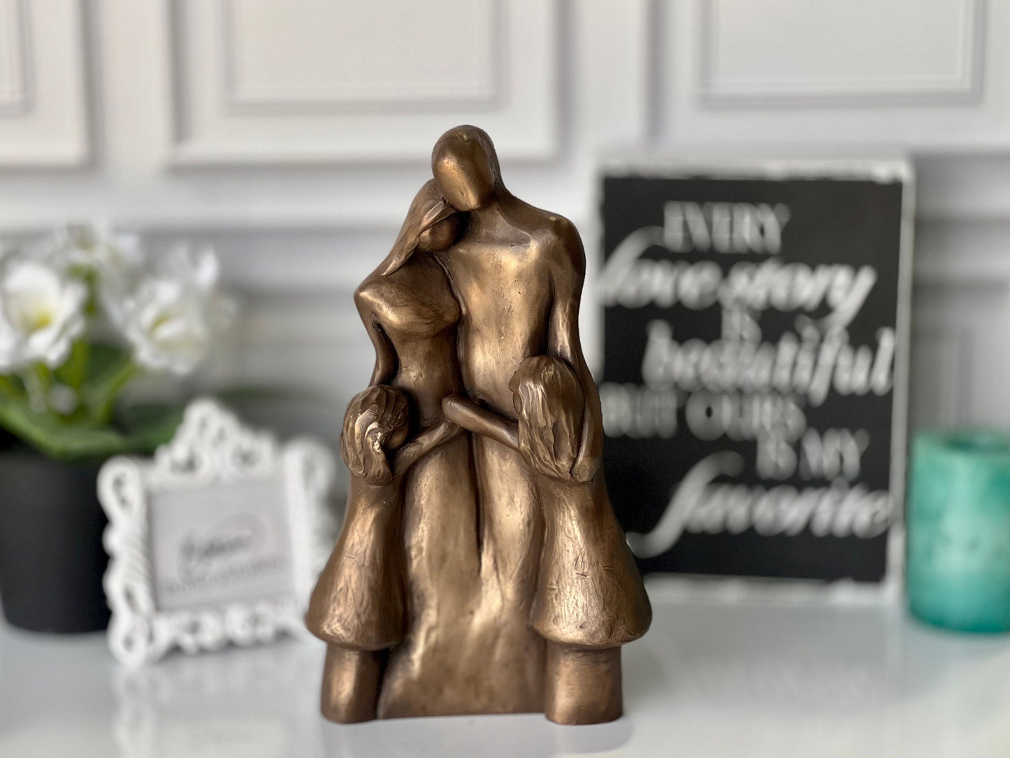8th Anniversary Family of Four Portrait, Bronze Anniversary Gift, Gift for Her, Gift for Him, 8 Year Anniversary Gift, Cold-Cast Bronze 9FO4