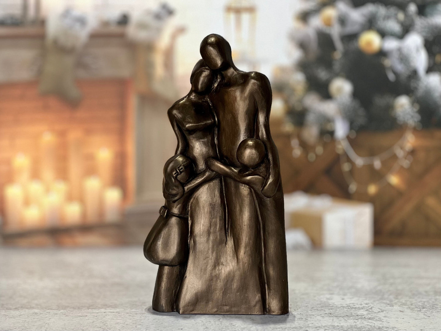 8th Anniversary Family of Four Portrait, Bronze Anniversary Gift, Gift for Her, Gift for Him, 8 Year Anniversary Gift, Cold-Cast Bronze 9FO4