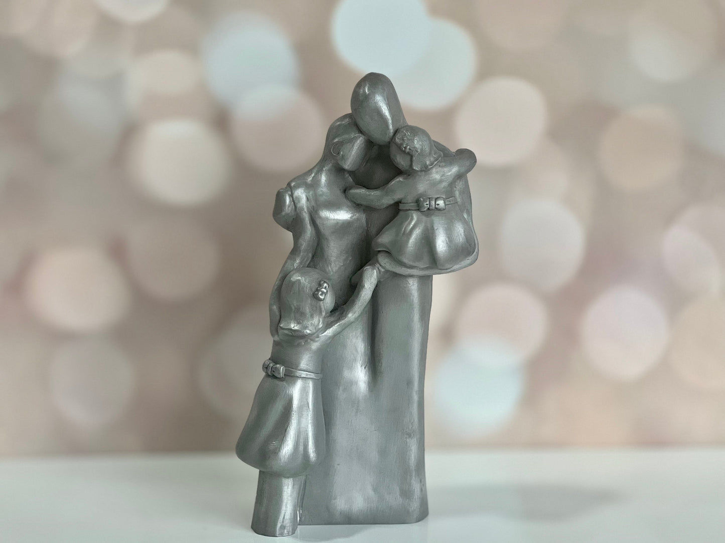 10 Year Anniversary Aluminum Sculpture, 10th Anniversary Family Portrait, Anniversary Gift for Men, Family of Four w/ Young Toddler & Child