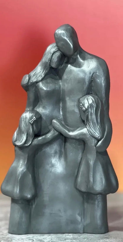 10 Year Anniversary Aluminum Sculpture Family of Four - Two Children