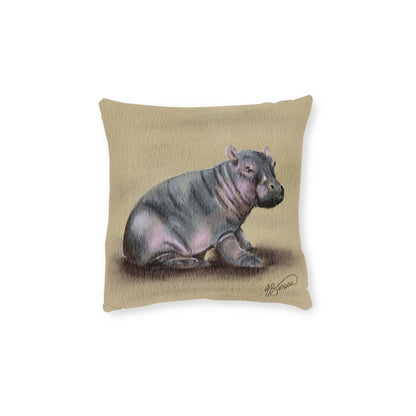Hippo Illustration Square Pillow — Cute Baby Hippo Decorative Throw Pillow