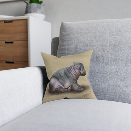 Hippo Illustration Square Pillow — Cute Baby Hippo Decorative Throw Pillow