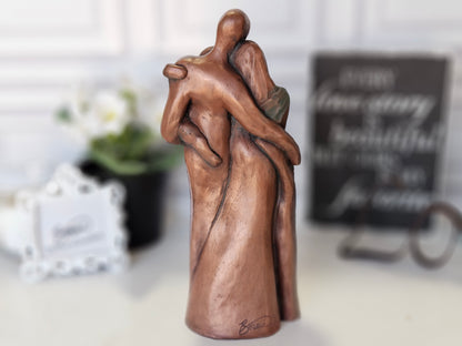 8th Anniversary Family of Five Portrait Bronze Gift, Gift for Her, Gift for Him, Eight Year Husband Wife New Baby