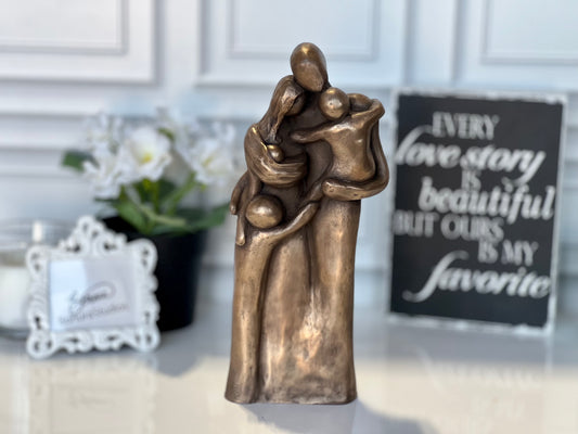 8th Anniversary Family of Five Portrait Bronze Gift, Gift for Her, Gift for Him, Eight Year Husband Wife New Baby