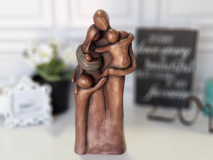 8th Anniversary Family of Five Portrait Bronze Gift, Gift for Her, Gift for Him, Eight Year Husband Wife New Baby