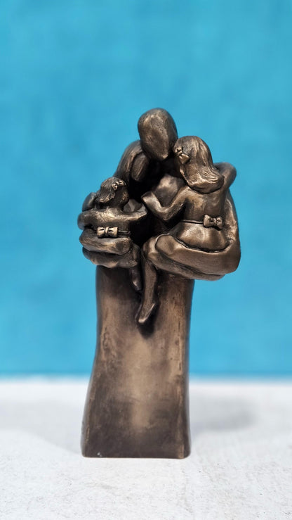 Family of Four w/ Newborn Baby and Young Toddler 8 Year Anniversary Bronze Sculpture 8th Anniversary Gift for husband
