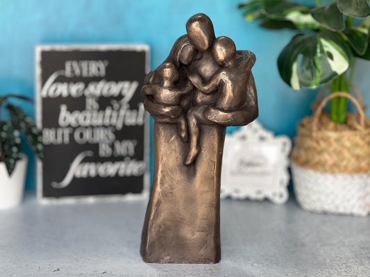 Family of Four w/ Newborn Baby and Young Toddler 8 Year Anniversary Bronze Sculpture 8th Anniversary Gift for husband
