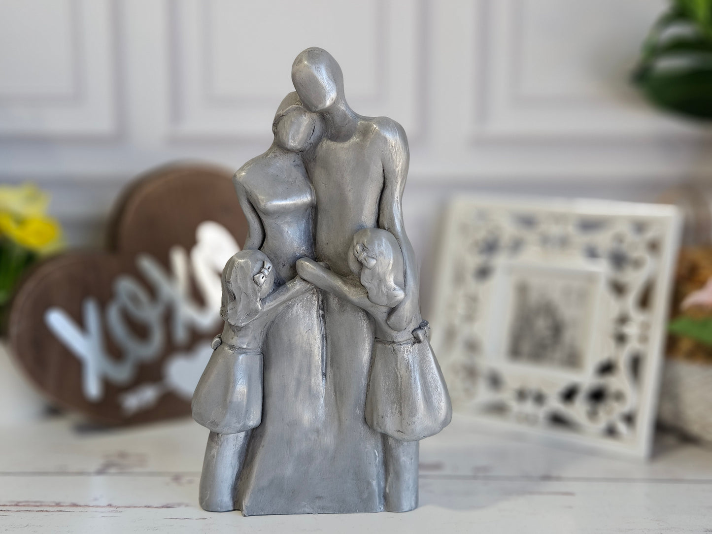 10 Year Anniversary Aluminum Sculpture Family of Four - Two Children