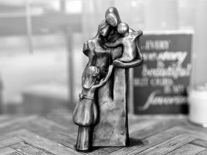 Family of Four Sculpture with Toddler and Child – Aluminum 10th Anniversary Gift