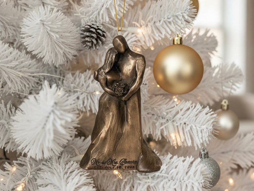 Bride & Groom Holiday Ornament – Custom Engraved Wedding Gift