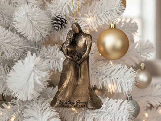 Bride & Groom Holiday Ornament – Custom Engraved Wedding Gift