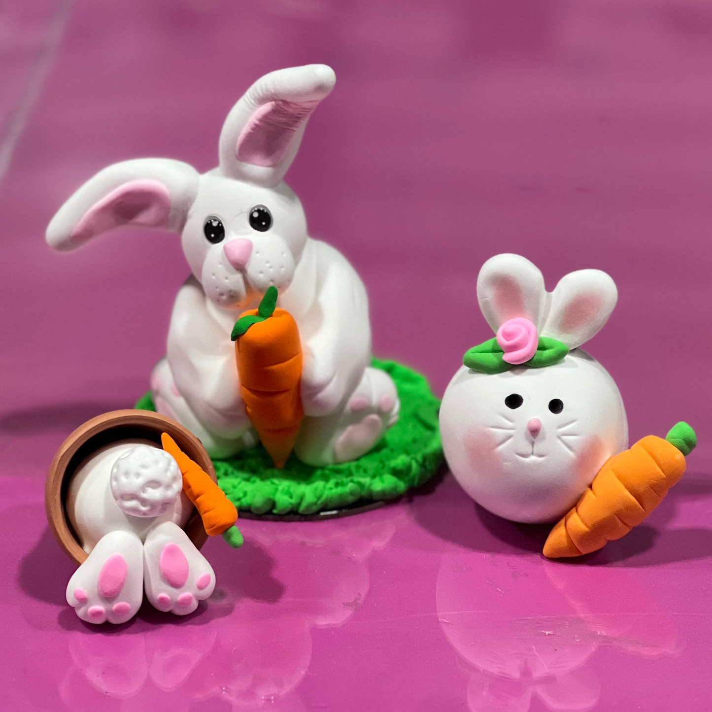 Three Clay Bunnies