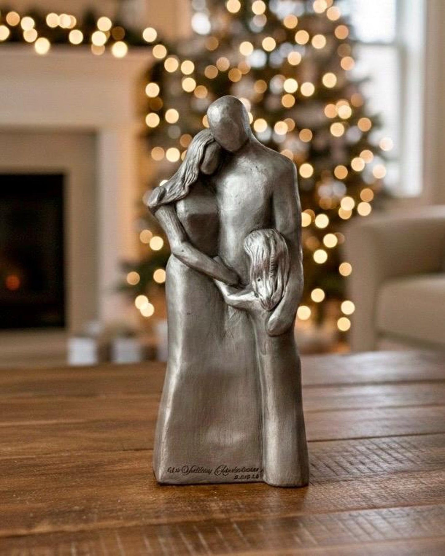 Personalized Anniversary Gift – Family of Three Sculpture with One Child (7th, 8th, 10th)