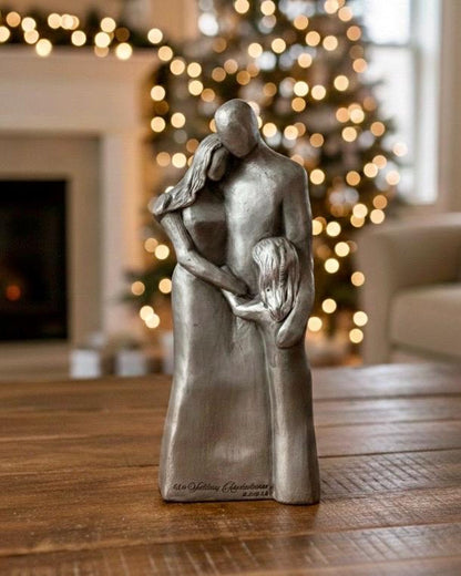 Personalized Anniversary Gift – Family of Three Sculpture with One Child (7th, 8th, 10th)