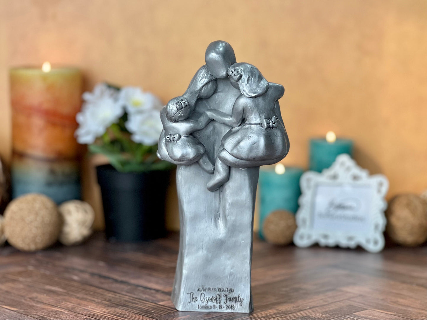 Family of Four w/ Baby and Young Toddler 10 Year Anniversary Aluminum Sculpture 10th Anniversary Gift for Men