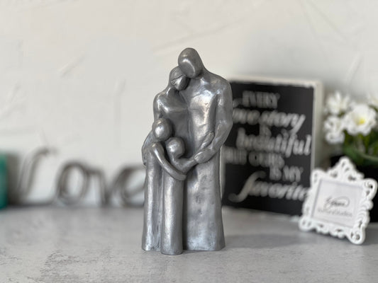 Family of Four Figurine 10 Year Anniversary Aluminum Sculpture, 10th Anniversary Family Portrait, Anniversary Gift for Men, Gift for Her