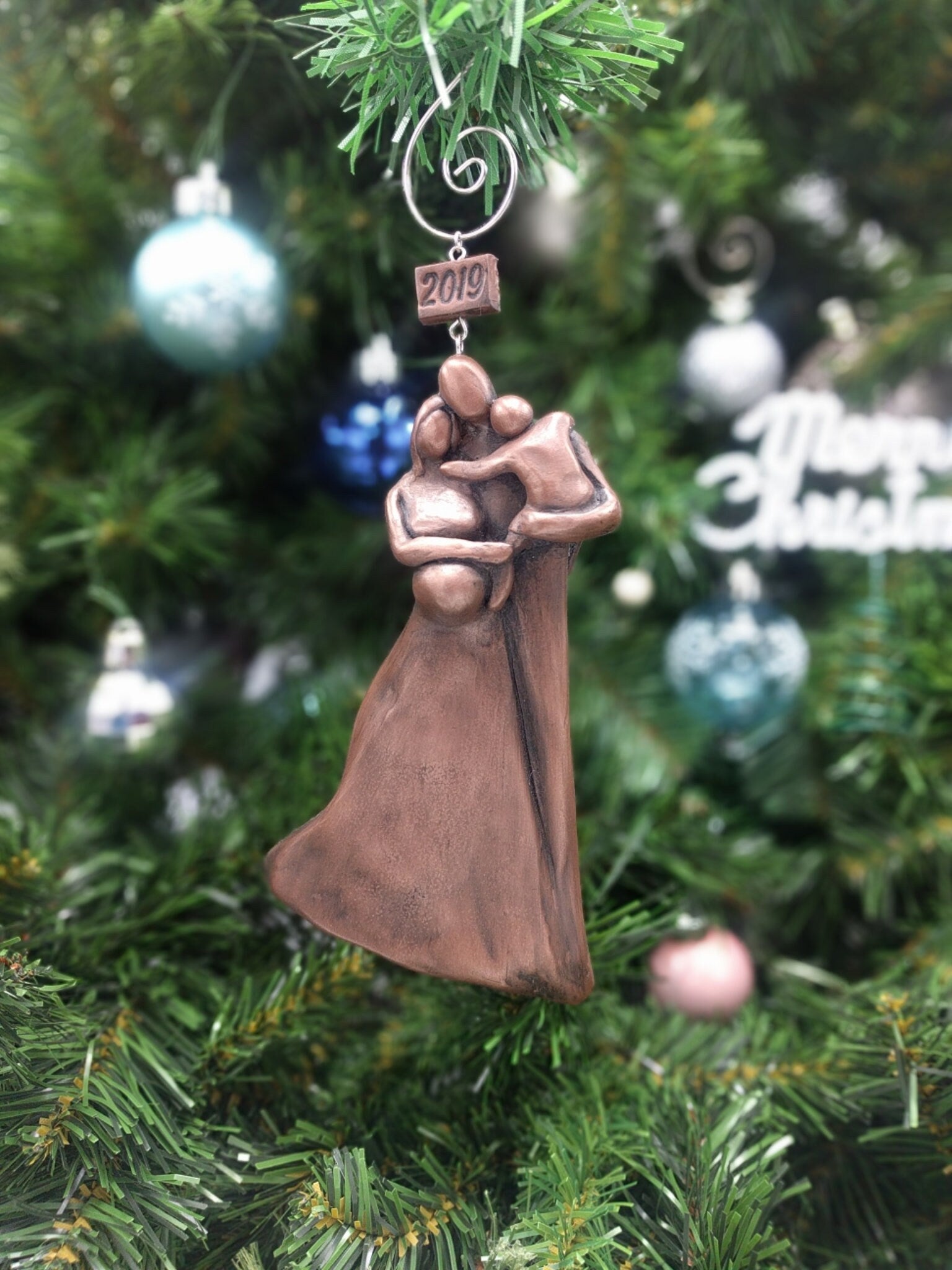 Pregnant Expecting Family of Three with a Toddler Boy Christmas Ornament OrDrEFO3T-B
